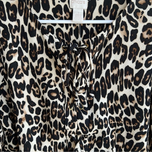 Chico's Leopard Print Long Sleeve Blouse - Size M NWT Neutral Classic Office - Picture 4 of 7